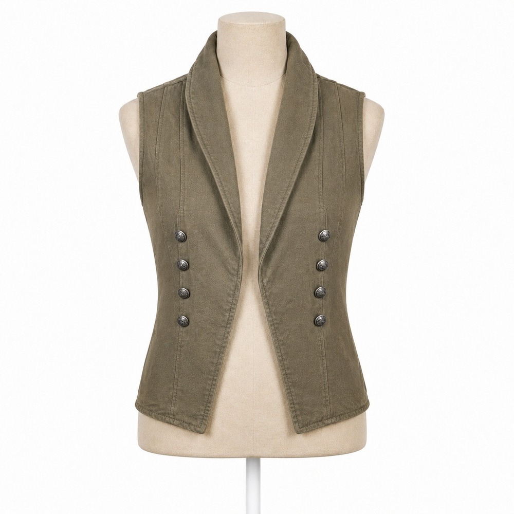 Vintage Y2K Wet Seal Military Band Vest Green Button Preppy Indie Drummer Boho